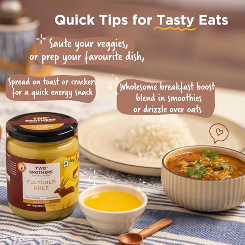 TWO BROTHERS ORGANIC FARMS - A2 Ghee (500 Ml) | Cultured Cow Desi Ghee | Curd-Churned Bilona Ghee | Pure, Natural, And Healthy | Grass-Fed A2 Gir Cow Ghee