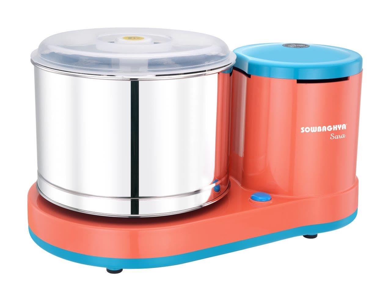 Sowbaghya Sara 2Ltr Table Top Wet Grinder with Coconut Scrapper & Atta Kneader (Orange) | Heavy Duty Motor | Ideal for Your Kitchen | 2Ltr Wet Grinder for All Kinds of Batter for South Indian Dishes