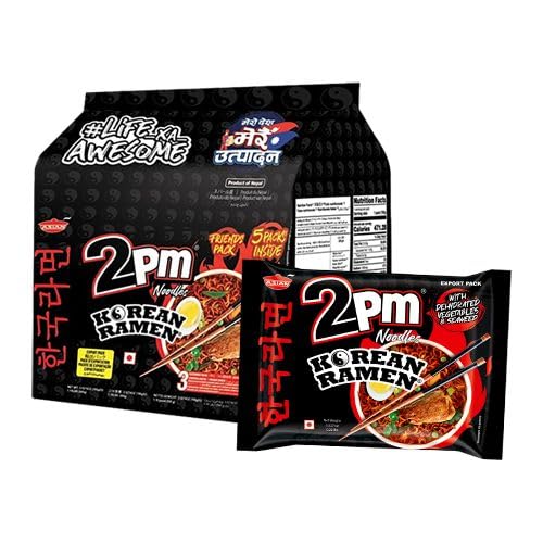 2PM - Korean Ramen Noodles - Including Dehydrated Vegetables & Seaweed - Instant 2X Spicy- Pack of 1,500 Gm