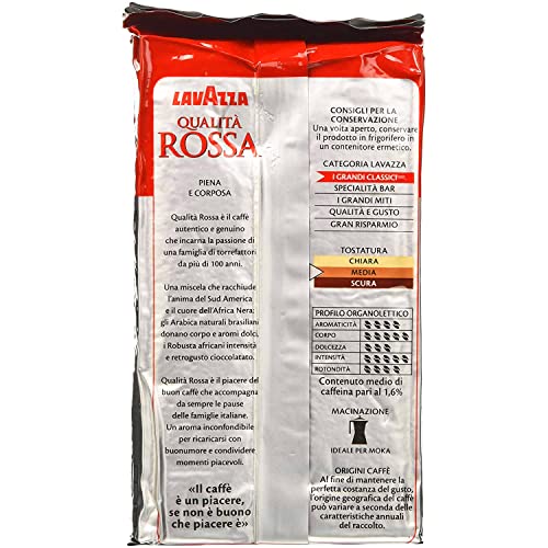 4x Lavazza Qualita Rossa Ground Coffee Pouch, (Pack of 4 - 250 g each)