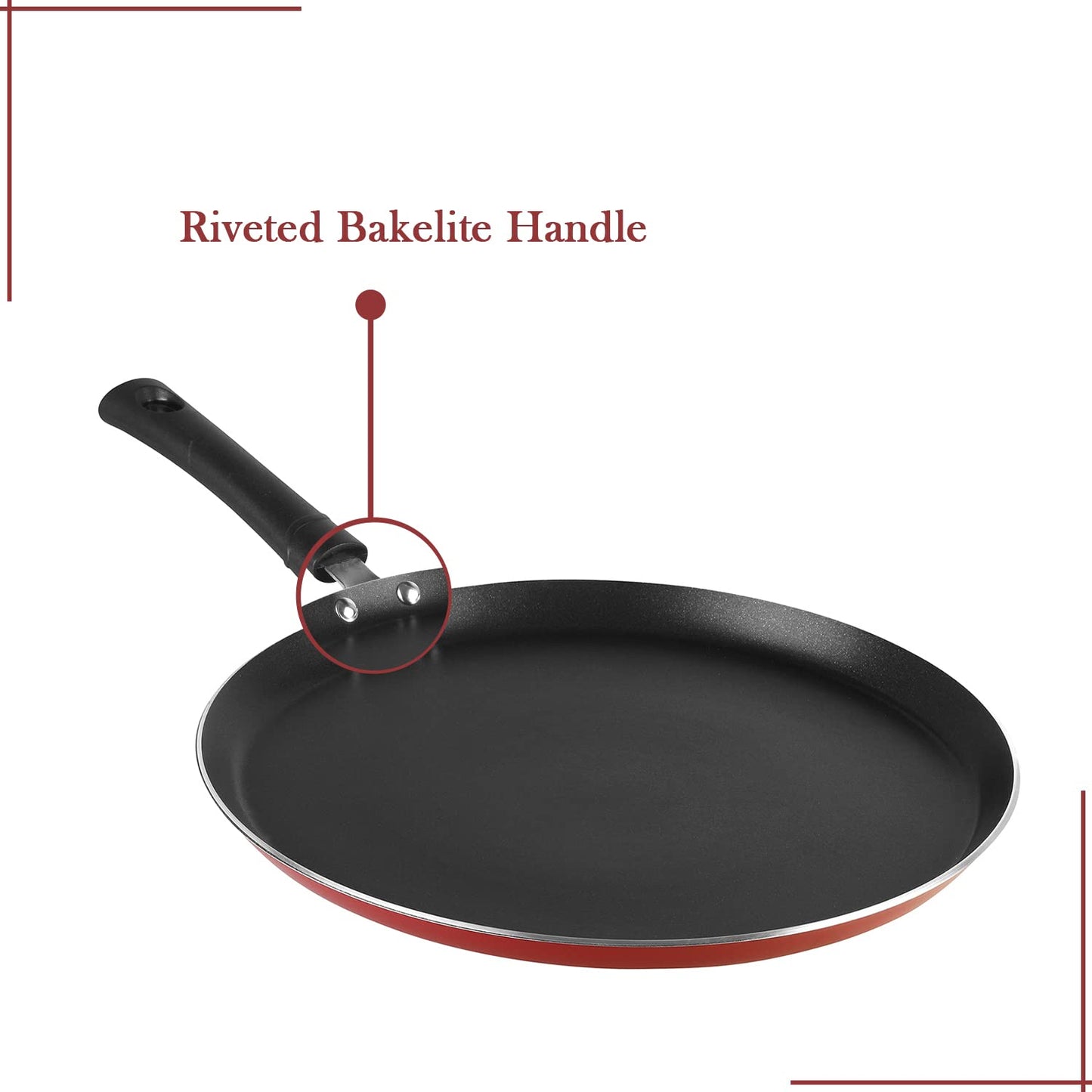Vinod Popular Aluminium Non Stick Dosa Tawa with Detachable, Removeable Handles - 28 cm / 3 mm Thick/Compact Storage/Toxin Free/Long Lasting/Induction Base - 2 Year Warranty