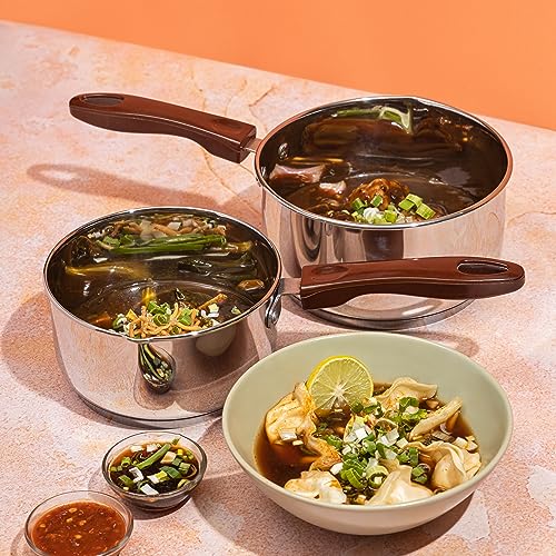 Vinod Stainless Steel Milkpan Set, 1 Litre, 2 Pieces (Silver) with Sturdy Virgin Bakelite Handele, Induction and Gas Stove Friendly, 2 Years Warranty