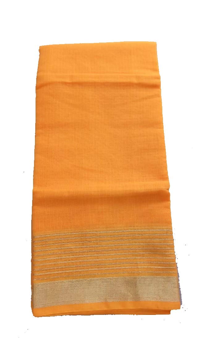 Anny Designer women's kota doria plain cotton saree/girl's sari with blouse piece (free size)(Amber Orange)
