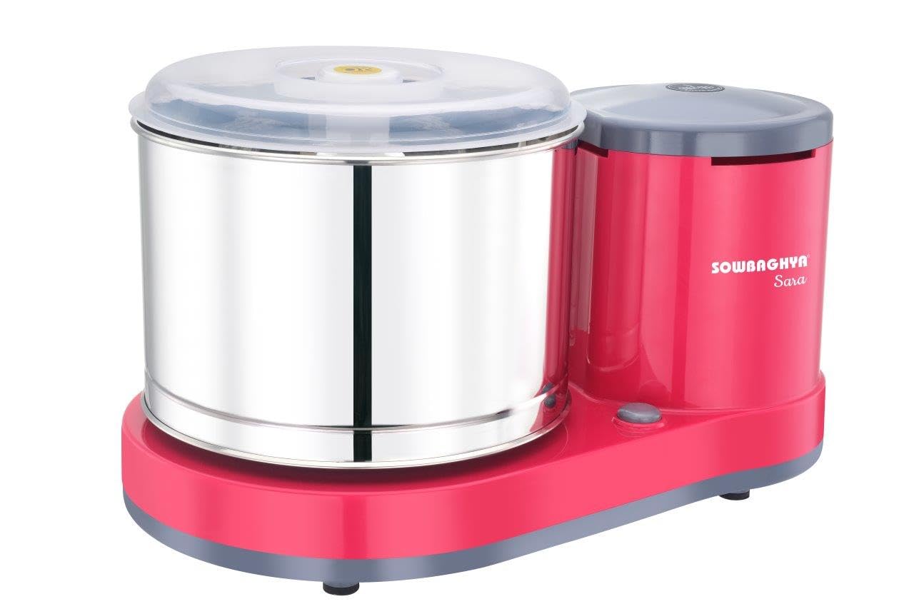 Sowbaghya Sara 2Ltr Table Top Wet Grinder with Coconut Scrapper & Atta Kneader (Pink) | Heavy Duty Motor | Ideal for Your Kitchen | 2Ltr Wet Grinder for All Kinds of Batter for South Indian Dishes
