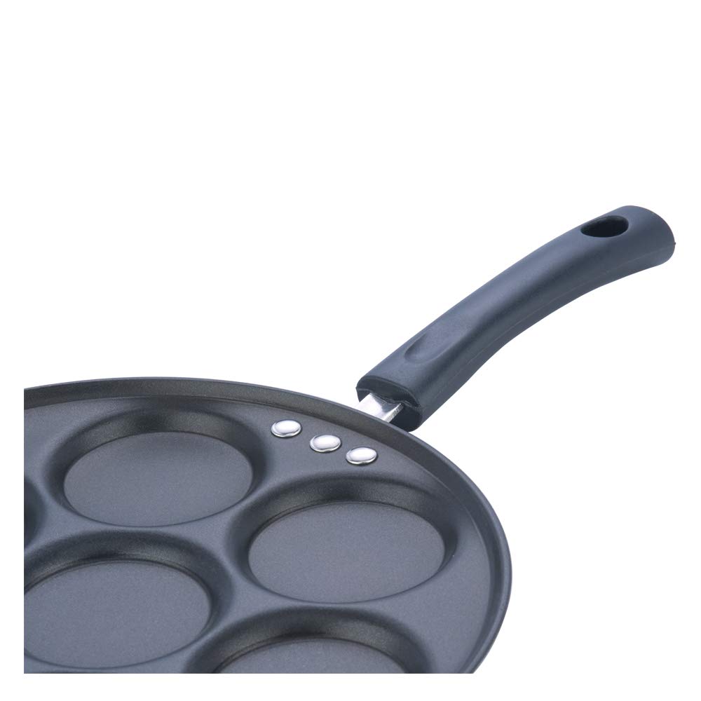 Vinod Zest Aluminium Non Stick Mini Uttapam Pan - 7 Cavaties, 26 cm | 3mm Thick | 3 Layer Coating | Bakelite Handle | Metal Spoon Friendly| Gas Base | 1 Year Warranty - Blue