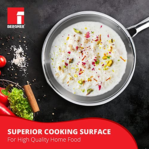 Bergner TriPro Tri-ply Stainless Steel Saucepan with Stainless Steel Lid 18 cm, 2.45 Litre, Induction Base, Silver