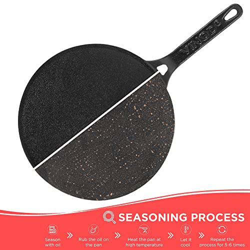 Vinod Legacy Pre-Seasoned Cast Iron Dosa Tawa of 28 cm,Dosa Kallu, Roti, Chapati Tawa Pan,Non Toxic,Enamel Free and Coating Free,Gas Stove Friednly,Black,1 Pc
