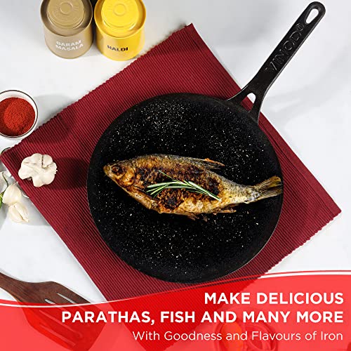 Vinod Legacy Pre-Seasoned Cast Iron Dosa Tawa of 28 cm,Dosa Kallu, Roti, Chapati Tawa Pan,Non Toxic,Enamel Free and Coating Free,Gas Stove Friednly,Black,1 Pc