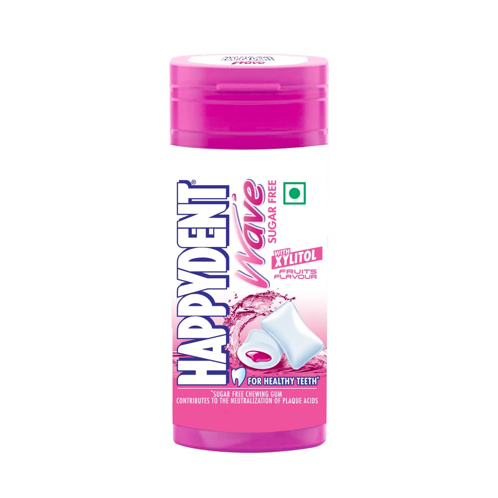 8x HappyDent Wave, Xylitol Sugarfree Fruits Flavour, Bubble Gum Pocket Bottle, Pack of 8 - 28.9 g each