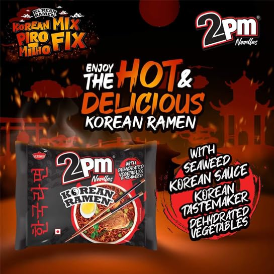 2PM - Korean Ramen Noodles - Including Dehydrated Vegetables & Seaweed - Instant 2X Spicy- Pack of 1,500 Gm