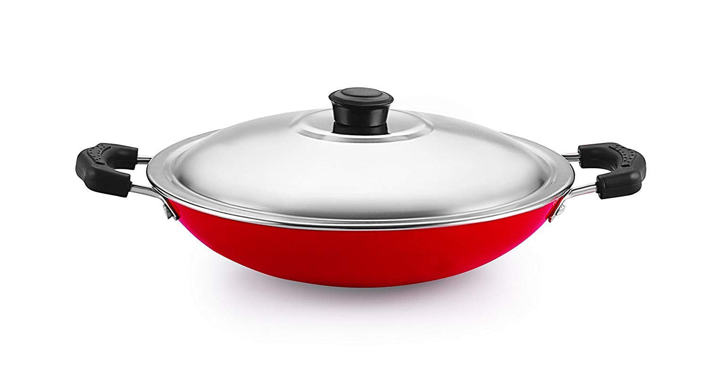 Xtend Diamond Appachetty Non-Stick Aluminium Appachatti with Stainless Steel lid, 2.6mm, Red/Black, 23cm, Gas Compatible
