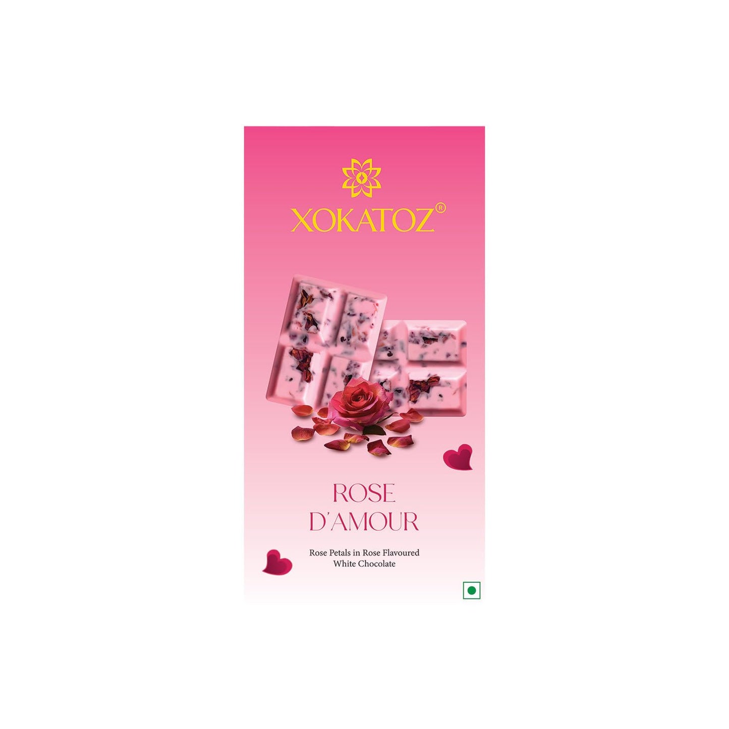XOKATOZ Exotic Premium Chocolate - 1 Rose D’Amour Flavour - Flavoured White Chocolate Bars - Gift Set - Pack of 1, 75 gm (75 gm x 1)