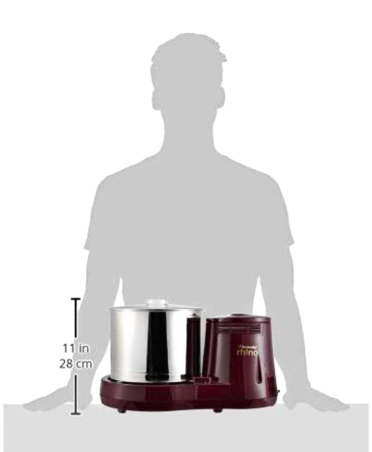 Butterfly Rhino 2 Litres Table-Top Wet Grinder | 150 Watts | Shockproof ABS Body | 4-way Grinding | Easy Clean & Maintenance | Stainless Steel Drum | 2 Years Manufacturer's Warranty | Cherry Red