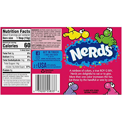 8x Nerds Wonka Rainbow Nerds Candy, 141g each, Mixed Fruit - Pack of 8
