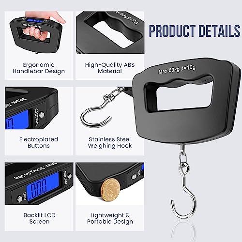 TRIDEO 15 YEARS WARRANTY Electronic Portable Digital LED Screen Luggage Weighing Scale|Baggage Weight Scale|with Hook for Travel, Fish Weighing, Black
