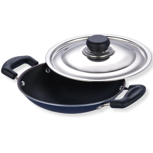Vinod Zest Non Stick Appachetty with Lid - 20 cm| Appam Pan | 3 mm Extra Thick | 3 Layer Coating | Metal Spoon Friendly | Bakelite Handle | Gas Base | 1 Year Warranty - Blue