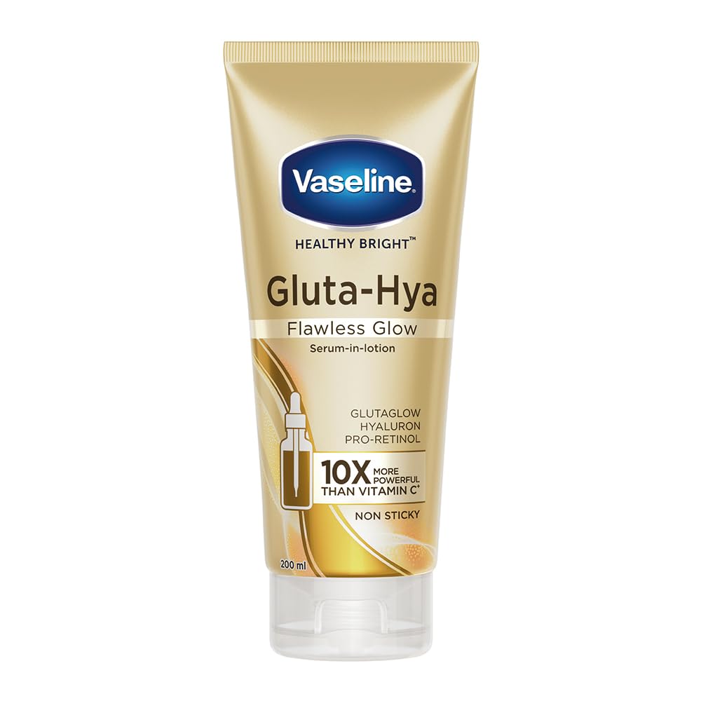 Vaseline Gluta-Hya Flawless Glow Lotion for Face & Body | Gives Brighter Skin | Glutathione & Pro-Retinol Infused Moisturizer, 200ml