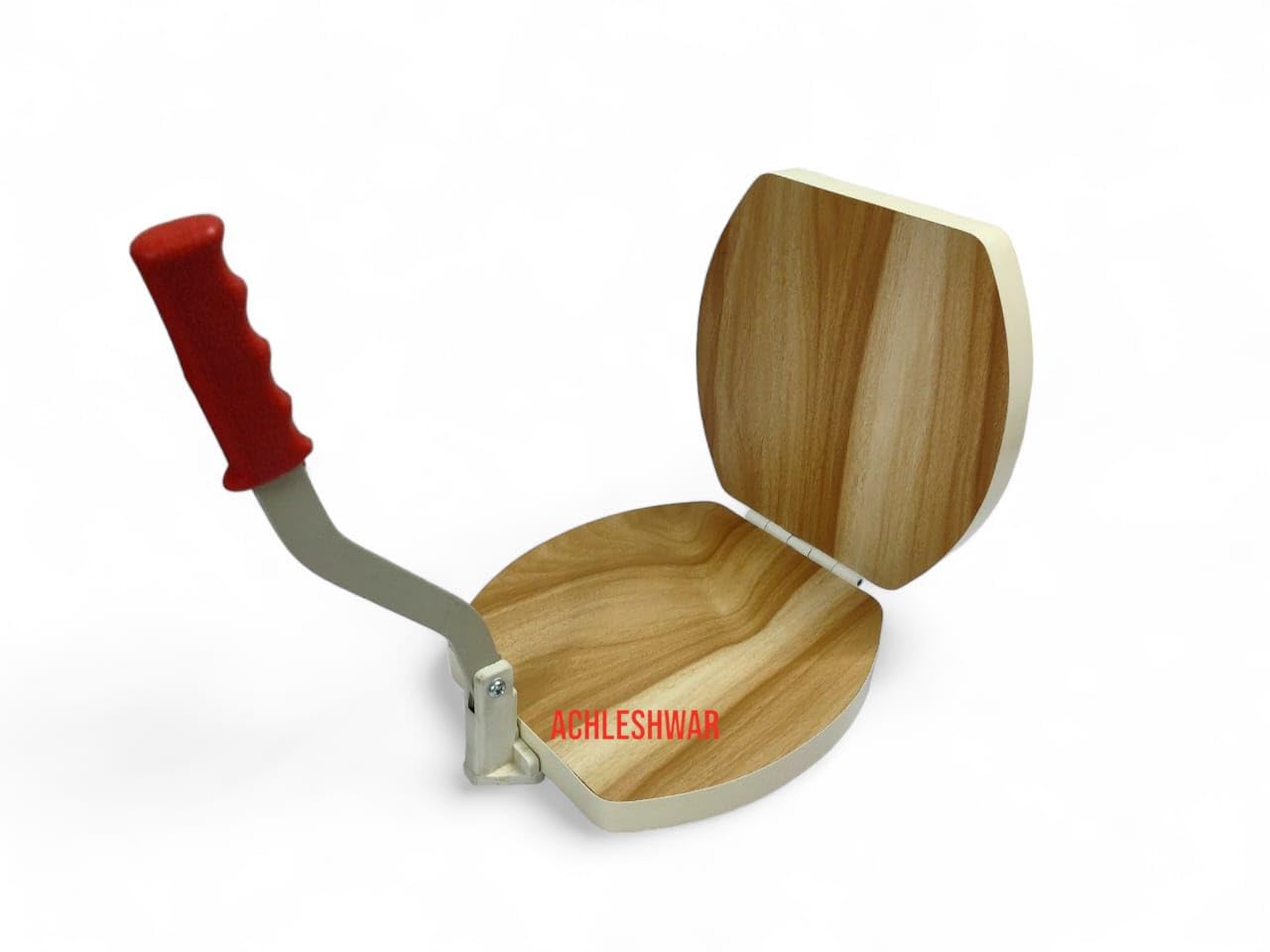 Achleshwar Wooden Manual Heavy Round Wooden Board Papad-Puri-khakhra Press Maker Plywood Machine with Iron Handle Roti Maker Press Machine with Handle for Kitchen Home (11 Inch)