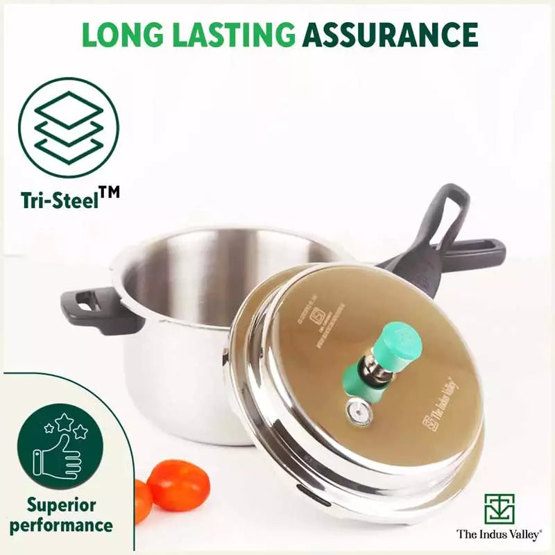 2L+5L RapidCuk Tri-ply Stainless Steel Pressure Cooker Combo+ Free ₹600 Wood Chopping Board, Premium Quality, 3 Layer Thick Body, 5Yr Warranty, ISI Certified, Induction & Gas