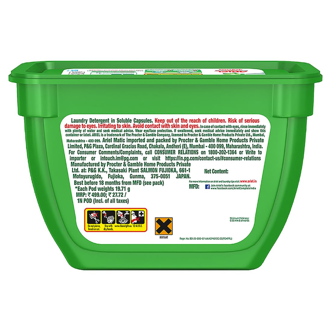 Ariel Matic 4in1 PODs Detergent Pack 18 ct -for Top & Front load washing machine only