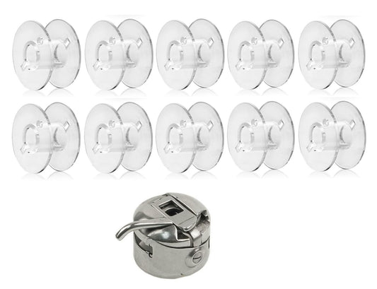 Zenith 10 Plastic Transparent Bobbins + 1 Bobbin Case for Any Automatic Sewing Machines (Singer/Usha/Brother)