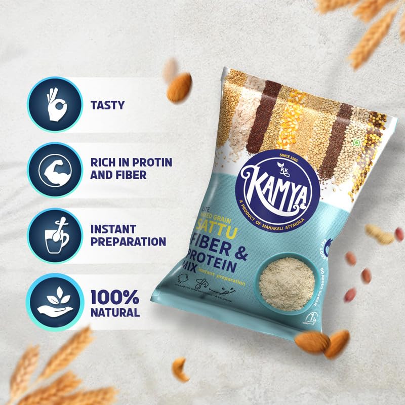 KK Kamya Lite Mixed Grain Sattu | Natural Powder with High Protein | No Added Sugar | Instant Sattu Drink (Pack of 2, 2Kg.)