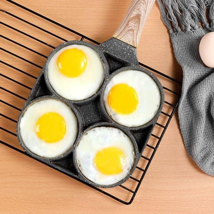 ZEVON Non Stick Egg Frying pan 4 Hole, Multi-Purpose Frying pan for Omelet uttapam,idli Burger Poached Egg Kitchen Breakfast(1pcs) (Black)