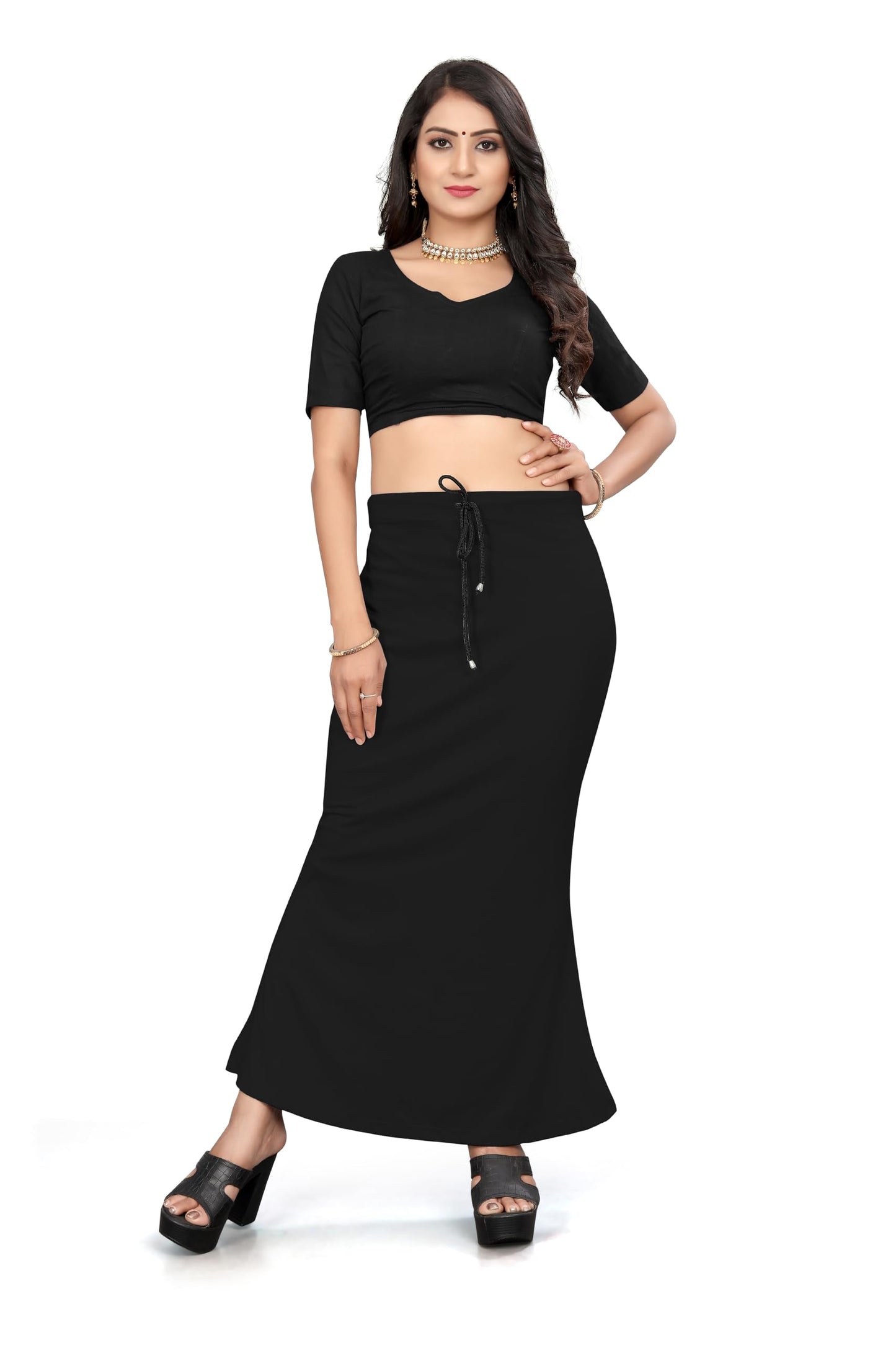 Yashika Present Lycra Saree Shapewear Petticoat for Women||Straight Fit Petticoat Saree Silhouette Shape Wear Dress for Saree|| AZ-YS-OG-Shaper Black-L