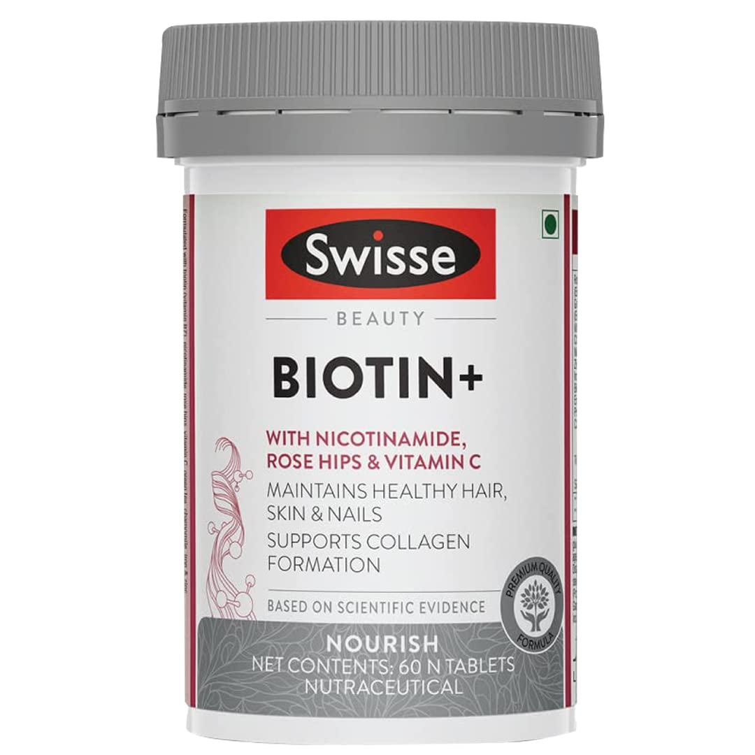 Swisse Biotin+ Boosts Keratin Levels, Reduce Hair Loss and Promote Regrowth with Nicotinamide (60 Tablets)