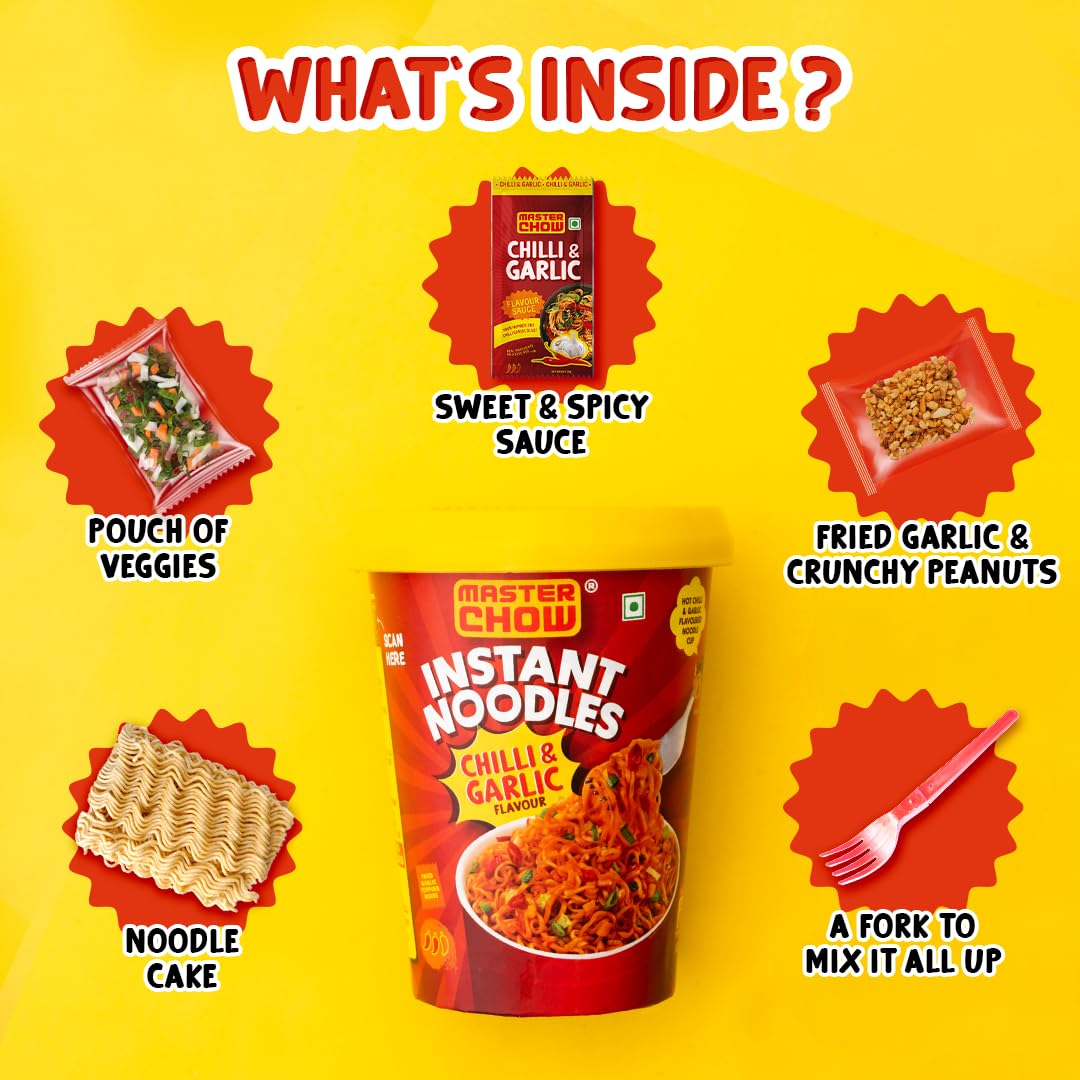 25x Masterchow Chilli Garlic Instant Cup Noodles - 100g - Pack of 25