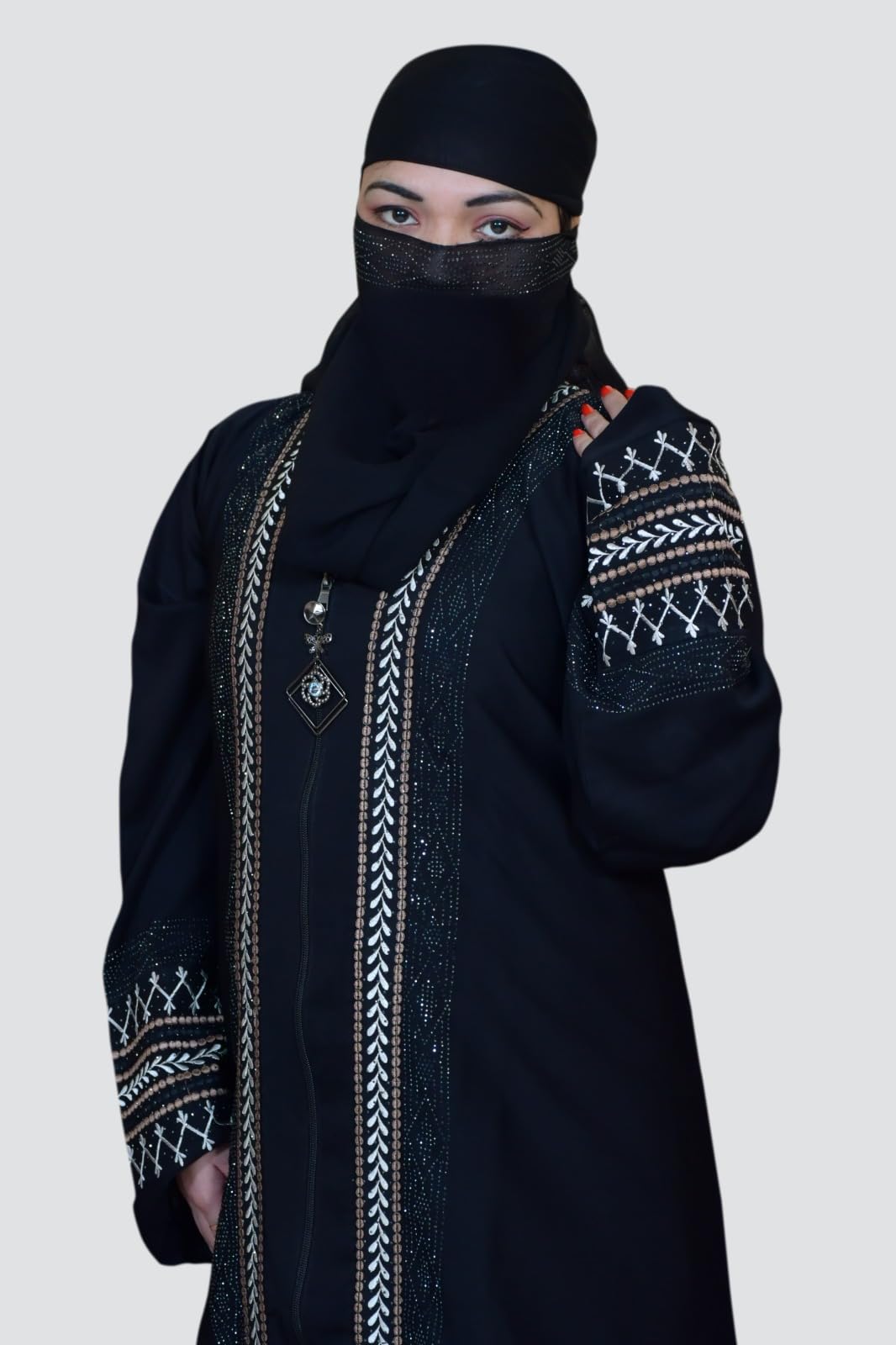 Women's Pure Cotton Muslim Abaya Burqa Bhurkha with Hijab | Dubai Style Front Patti and Sleeves Embroidery Dubai Abaya Kaftan Kaftan (Free Size)