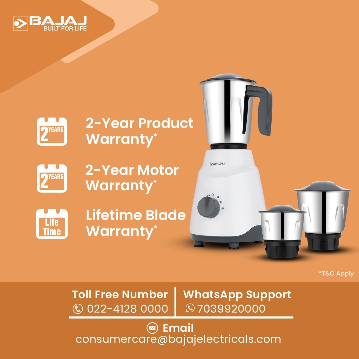 Bajaj Ninja Series Contempo Mixer Grinder 500W|3 Stainless Steel Mixer Jar|DuraCut® Blades by Bajaj|Mixie For Kitchen with 2-in-1 function blade| Pulse Mode| 2-Yr Warranty by Bajaj| Grey