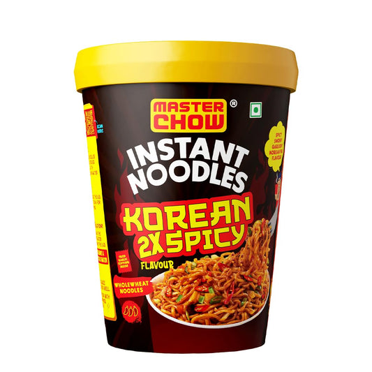 25x MasterChow Instant Cup Noodles - 2X Spicy Korean Noodles | Delicious Saucy Authentic Korean Taste with Extra Veggies | 100g - Pack of 25
