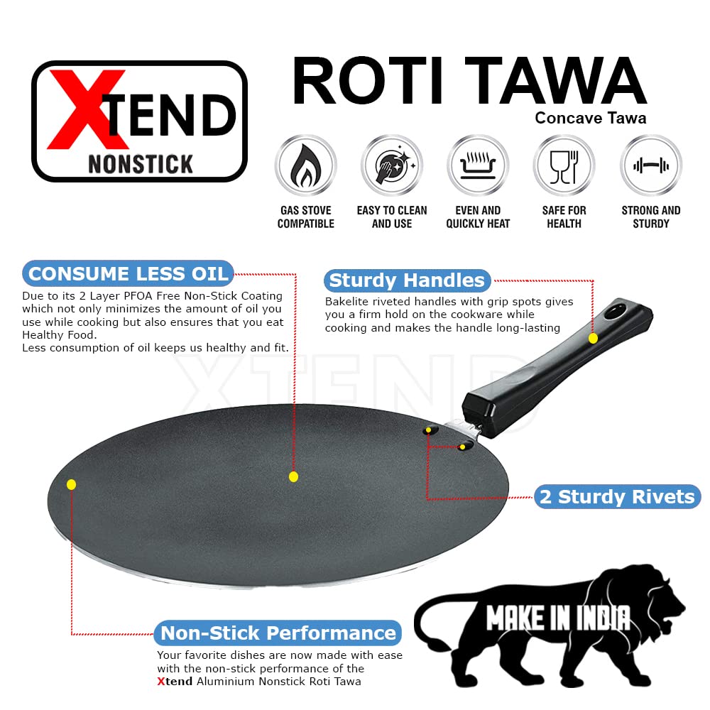 Xtend Supreme Nonstick Dosa Tawa and Concave Tawa(Roti Tawa) 2pcs Combo Set, 27.5 cm Diameter (Aluminium, Non-Stick) Gas Stove Compatible only