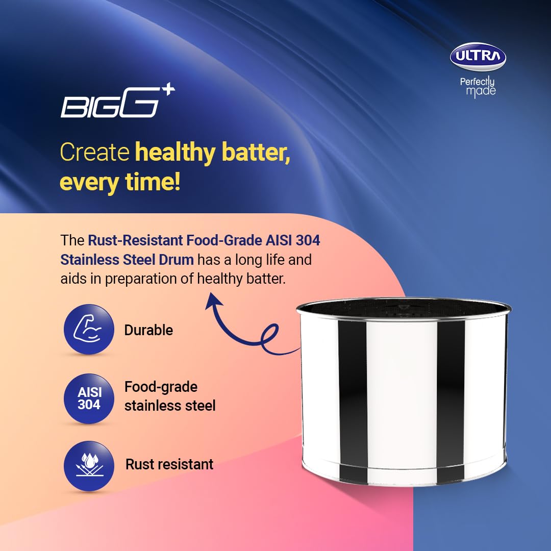 Ultra Stainless Steel Bigg+ 2.5L Wet Grinder (Blue)