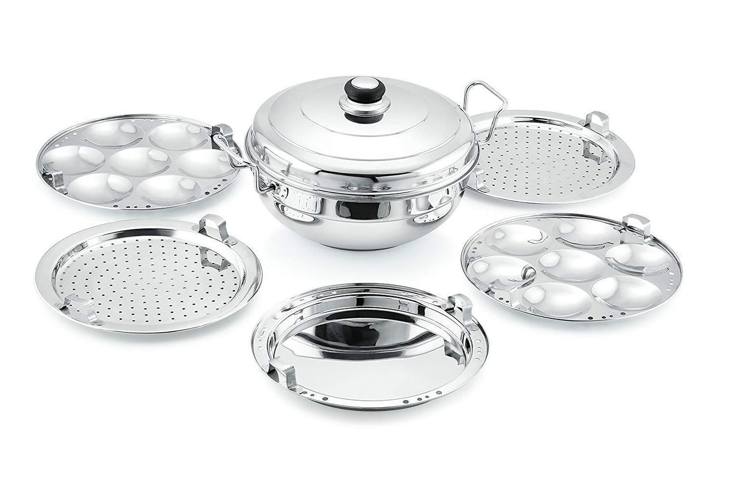 WayMore® Triply Multi Kadai Steamer with Induction & GasTop Compatible 5 Plate 2 Idli | 2 Dhokla | 1 Patra | Momo's | 28.5 cm Dia)