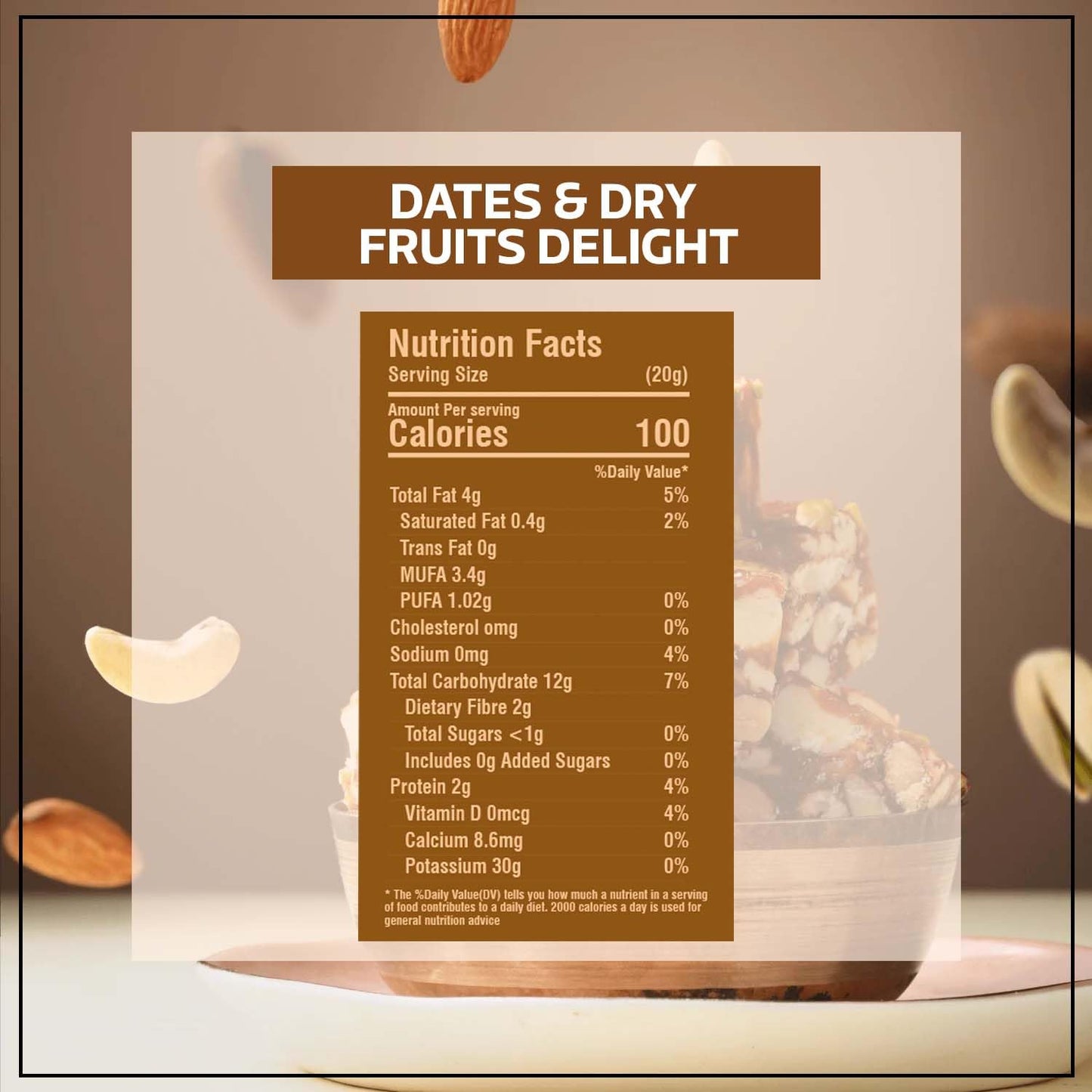 Wonderland Foods 350g Premium Dates And Dry Fruits Delight Box | Dry Fruits And Dates Bites | Made With Dates, Pistachios, Cashews, Almonds, Honey And Pure Ghee