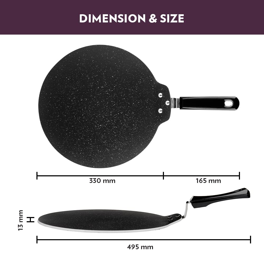 Borosil Granito Non-Stick Dosa Tawa, Induction Friendly, Granite Finish, PFOA-Free, 31 cm Diameter, Black