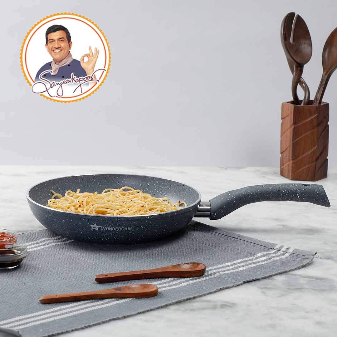 Wonderchef Granite 24 cm Non-Stick Fry Pan | 1.8 L | Grey | 5 Layer PFOA Free Non-Stick Coating | Compatible with Hot Plate, Hobs, Gas Stove, Ceramic Plate and Induction cooktop | 2 Years Warranty
