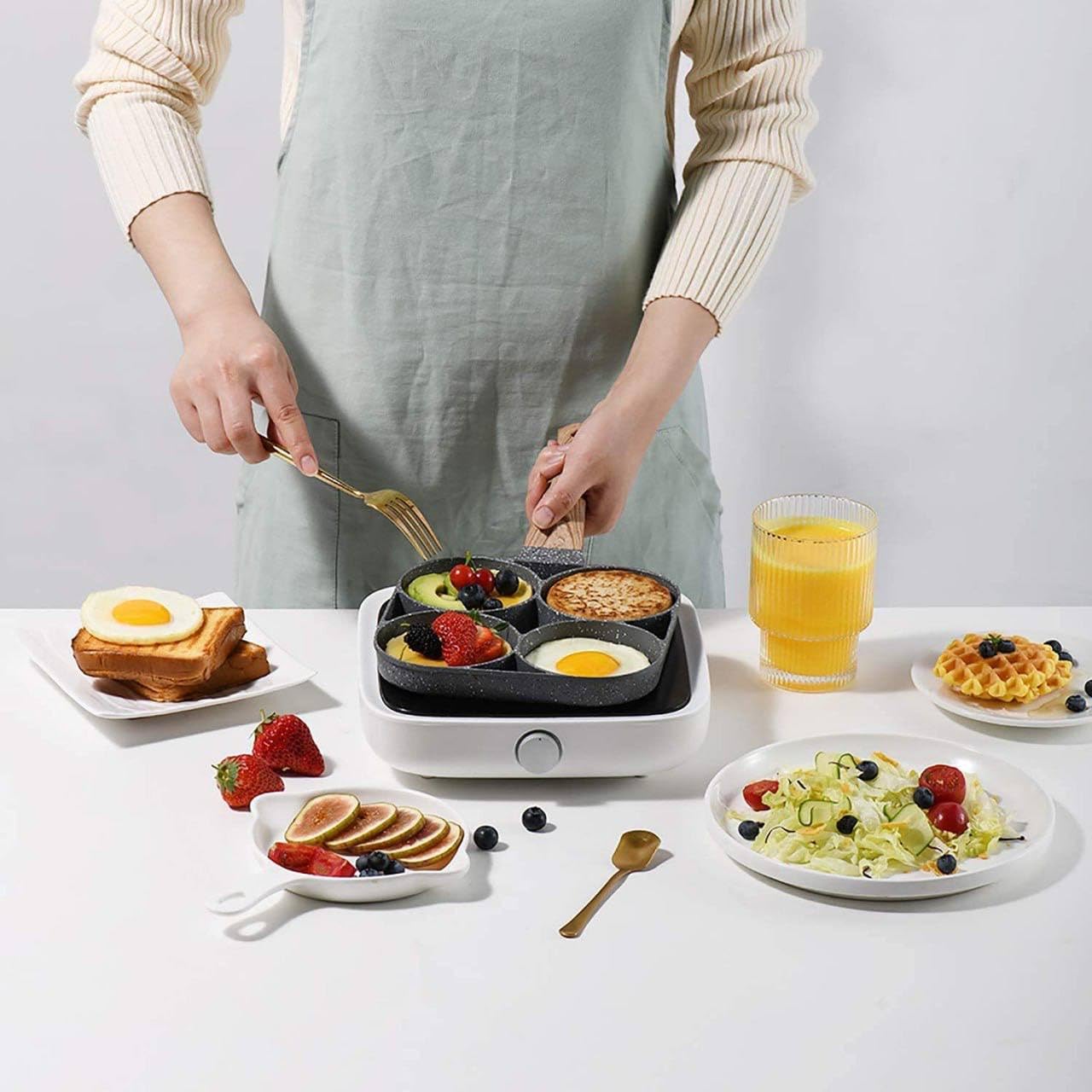 ZEVON Non Stick Egg Frying pan 4 Hole, Multi-Purpose Frying pan for Omelet uttapam,idli Burger Poached Egg Kitchen Breakfast(1pcs) (Black)