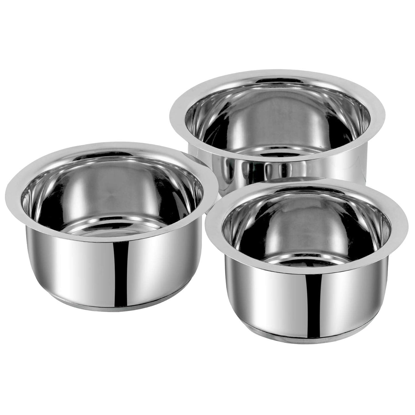 Vinod Stainless Steel Capsule Bottom Tope/Patila Combo Set Of 3 Pcs-2.7 Liter(14Cm Diameter),3.4 L(15Cm Diameter)And 4 L(16Cm Diameter)-Silver