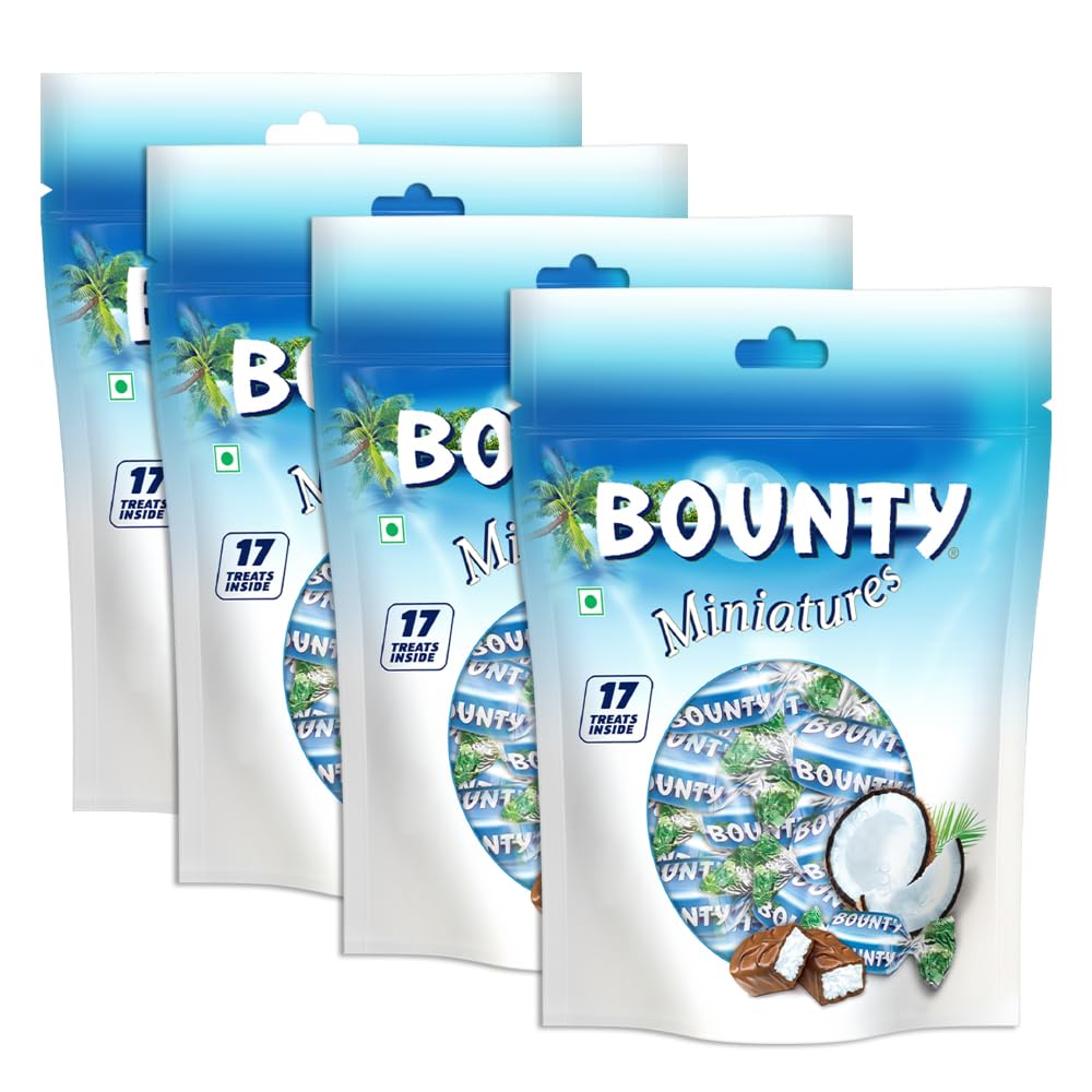 Snickers Bounty Miniatures Coconut Filled Chocolates - 150g (Pack of 4)