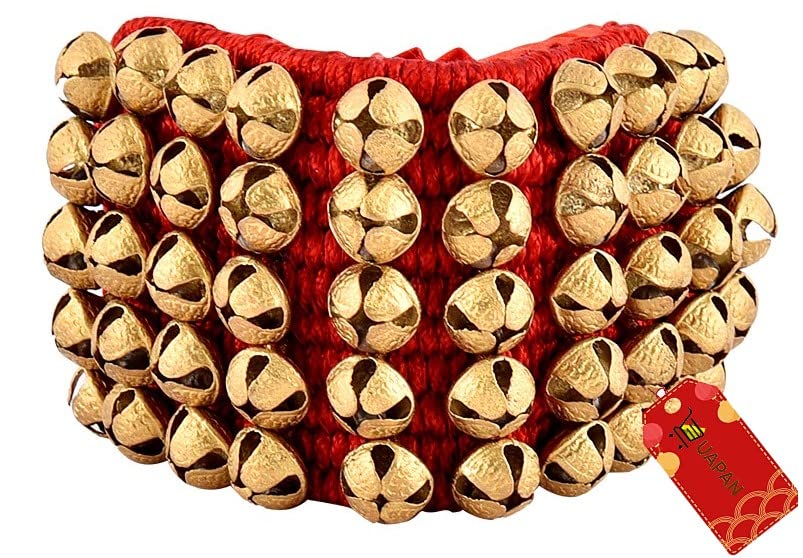 UAPAN Brass Ghungroo Anklets Bells (5 Line Double string Pad, Red, Pair)