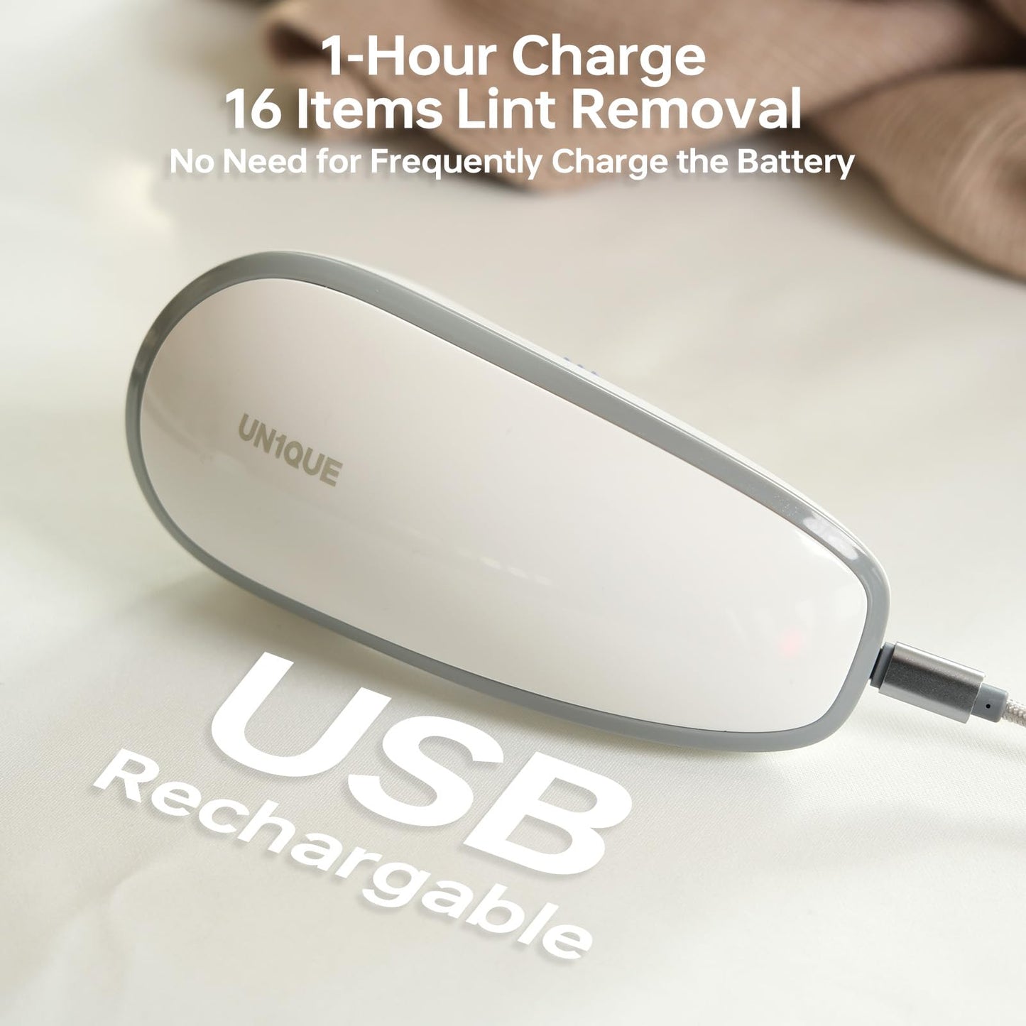 UN1QUE Rechargeable Lint Remover, Six-Blade Design Lint Remover for Clothes, USB Charging Port, Supports Cordless Use, Lint Remover for Woolen Clothes, Blankets, Sofas, Curtains, etc.-White