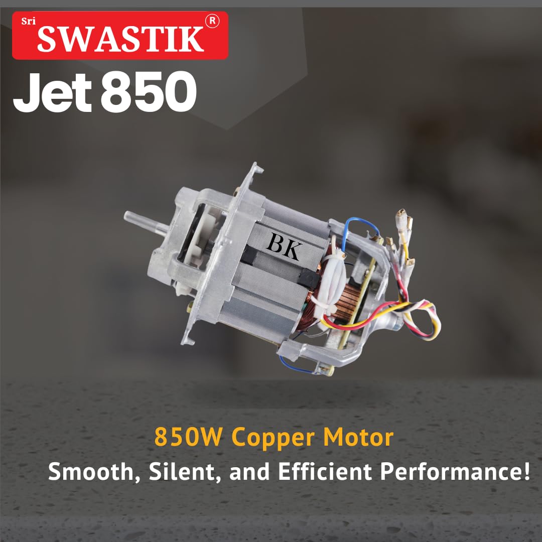 Sri Swastik Jet 850 Mixer Grinder | 850W Heavy-Duty Motor | 3 Stainless Steel Jars | Orange