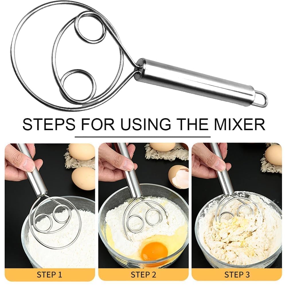 BEYOND BASIC Multifunctional Effortless Stainless Steel Dough Mixer with Hanging Hole Durable Time-Saving Mixing Stick Baking Tools Egg Beater for Home Kitchen Baking Accessories 1 Pcs
