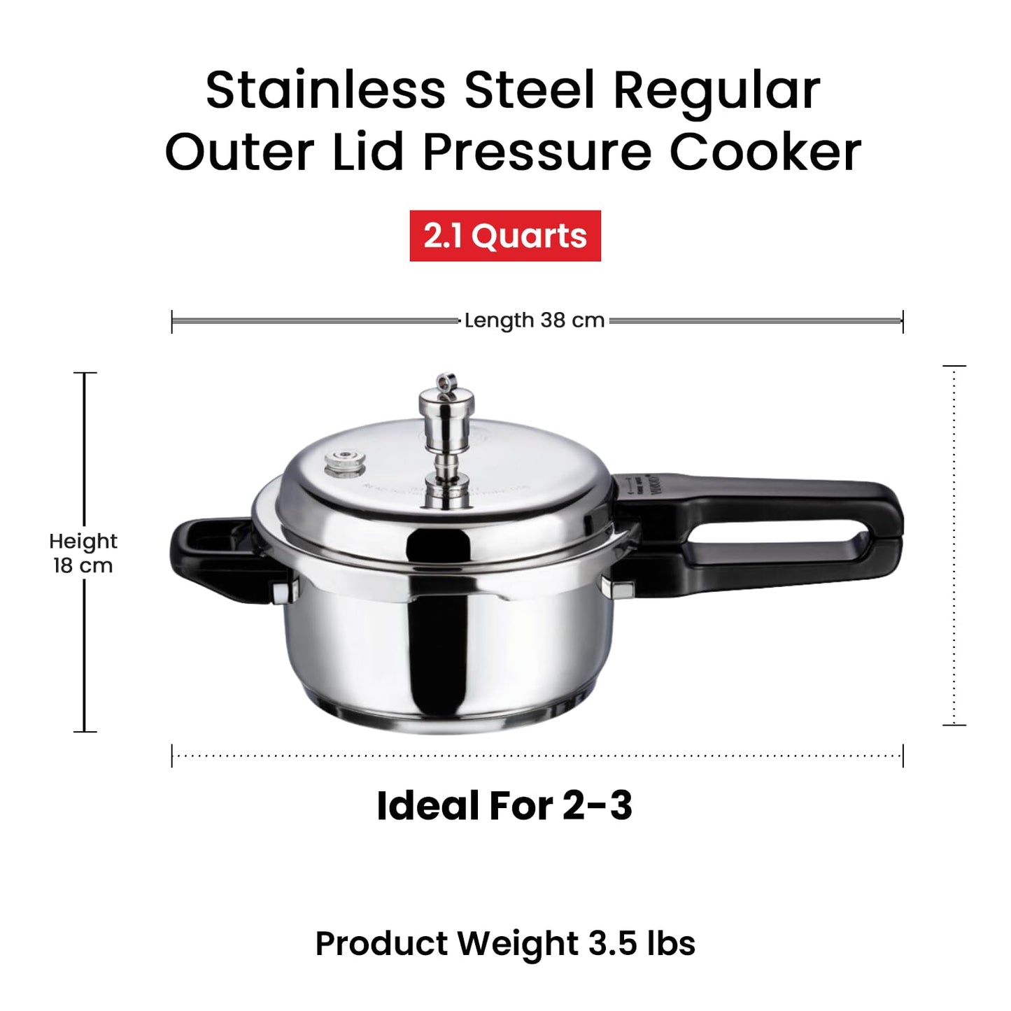 Vinod Stainless Steel Pressure Cooker 2 Litres | Also use as Deep Fry pan | Sandwich Bottom | Induction and Gas Stove Friendly | 2 Years Warranty | ISI and CE certified | Silver
