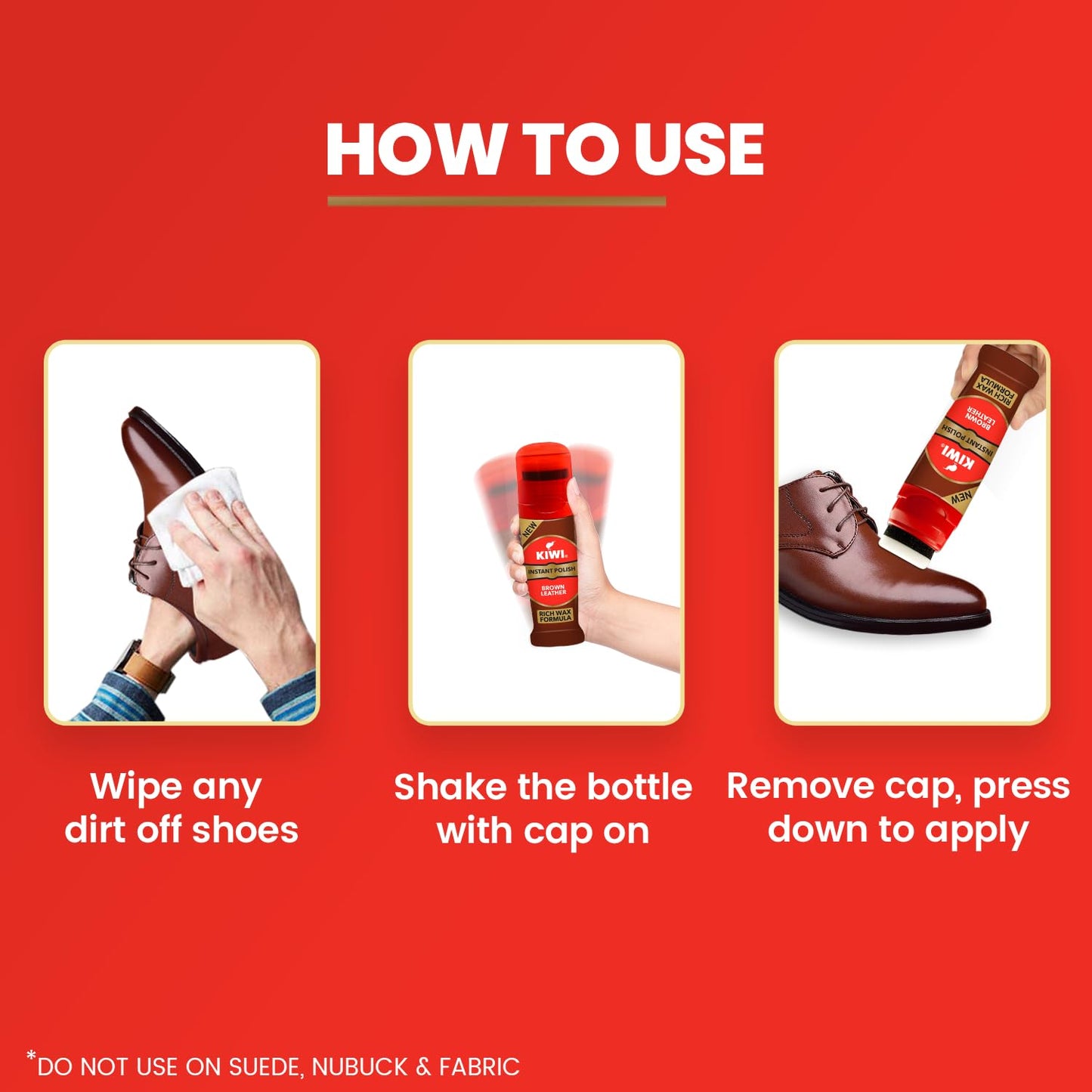 4x Kiwi Instant Polish - Brown Leather 75ml each - Pack of 4