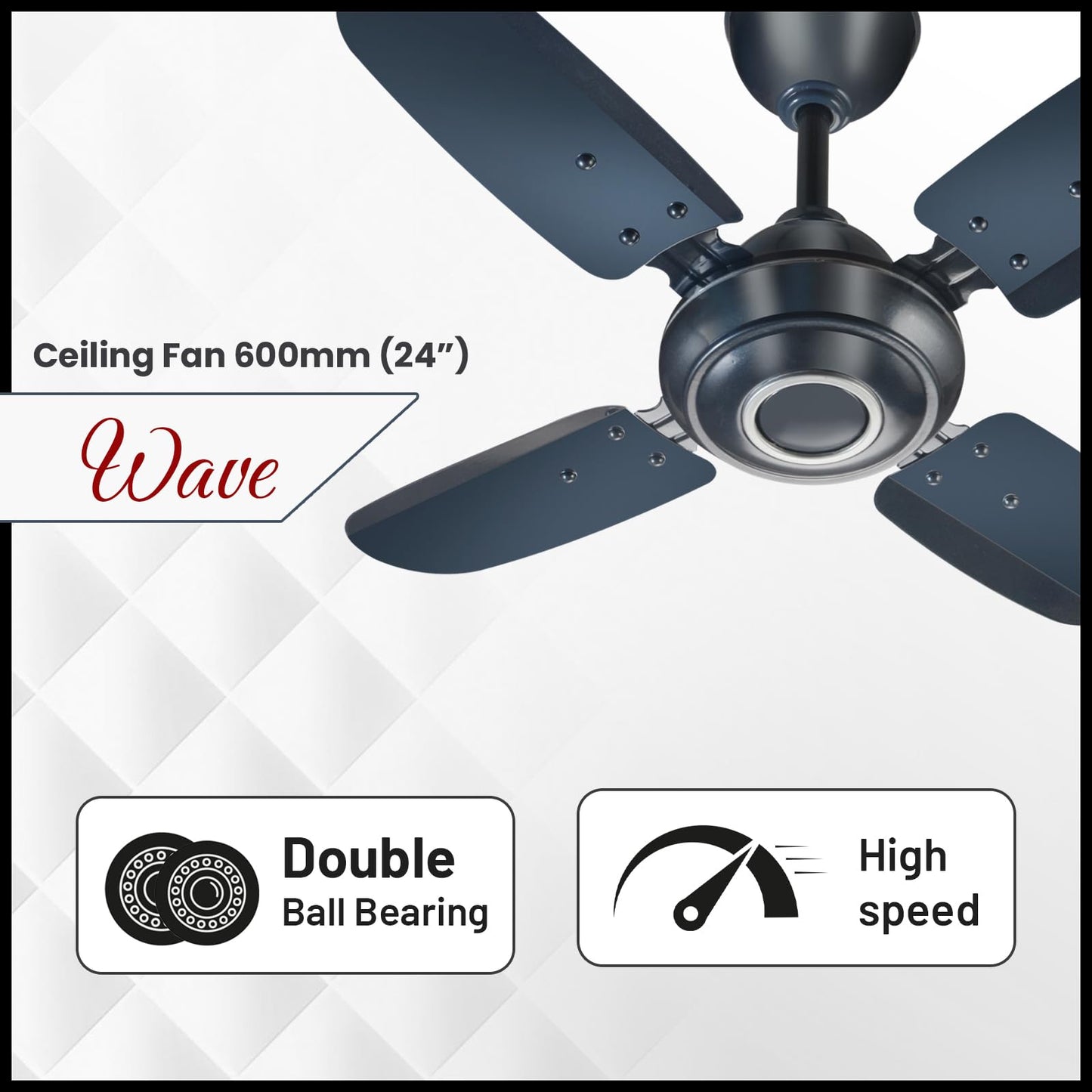 truTRTL Wave Ceiling Fan | 600 mm (24 inch) | High-Speed Ceiling Fan for Home | 2 Year Warranty | Energy Saving Ceiling Fan | Durable & Stylish | Metallic Blue
