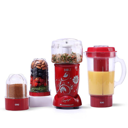 Wonderchef Nutri-blend BOLT CKM|600W Powerful 100% Full Copper Motor|22000 RPM, Blender & Chopper|SS Blades|4 unbreakable jars with Sipper lid|2 Years warranty|Recipe book by Chef Sanjeev Kapoor|Red
